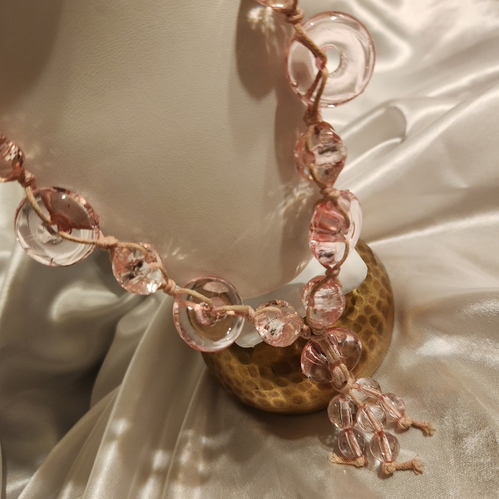 Clear Pink Beaded Necklace | Vintage | Y2K - Picture 2 of 4